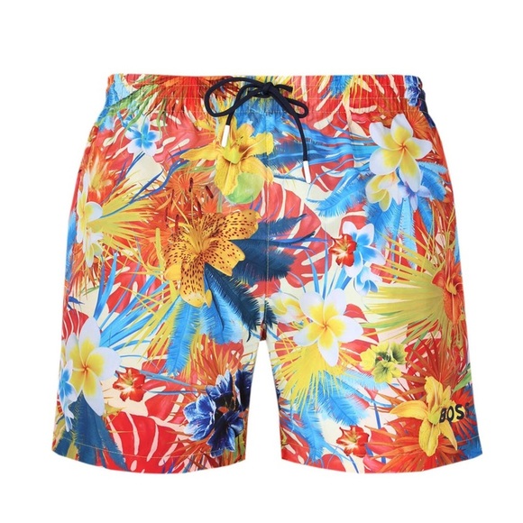 BOSS Hugo Piranha Swim Short Bright Orange Tropical Size XL Beach Swim Summer - Picture 1 of 15